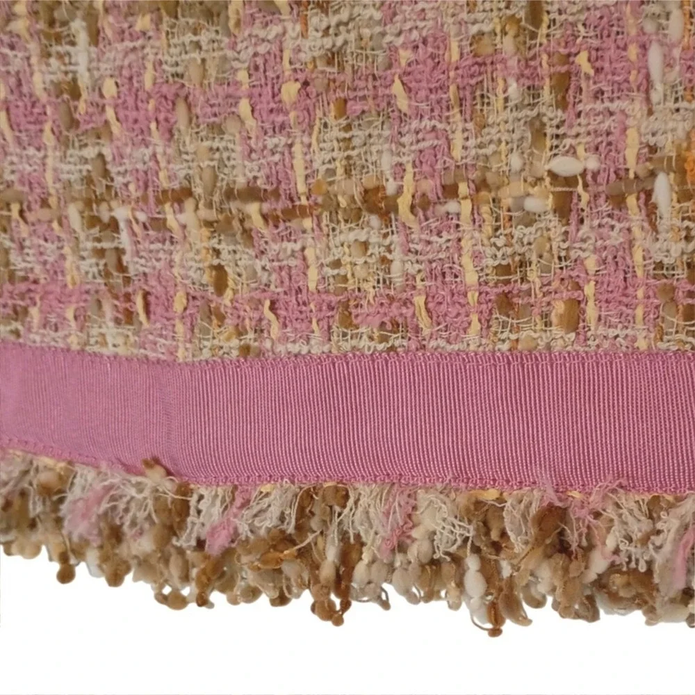 JÔN Pink Tweed Skirt Suit Set Jacket 10 Skirt 6 Fringe Trim‎ Bow